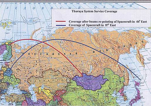 Зона покрытия России спутником Thuraya. Кликните мышью для подробного просмотра.